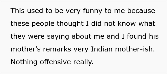 Text discussing husband parents native language and understanding subtle cultural remarks from an Indian mother.