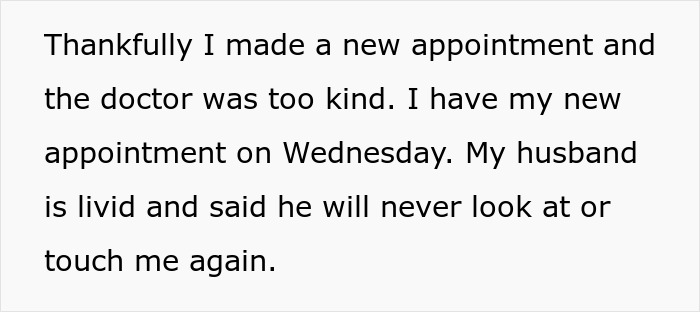 Woman shares experience of husband giving ultimatum over plastic surgery in a personal appointment update.
