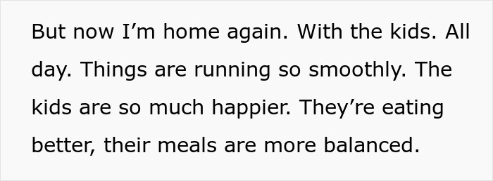 Text excerpt discussing a hurt working mom feeling relief and happiness after leaving an ignorant husband.