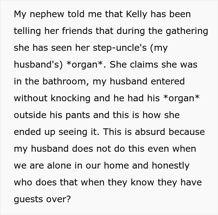 Text excerpt showing a family drama involving a nephew, husband, and a confusing claim causing brother-daughter-family-drama tension.