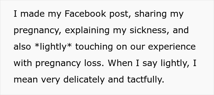 Screenshot of a Facebook post sharing pregnancy experience and addressing pregnancy loss with delicate and tactful wording.