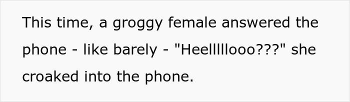 Female hotel guest answering phone groggily at 5 AM, disturbed by neighbor's early morning revenge noise. Female hotel guest answering phone groggily at 5 AM, disturbed by neighbor's early morning revenge noise.