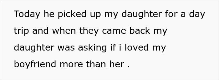 Text snippet discussing a daughter&rsquo;s day trip and a question about love from her to her parent.