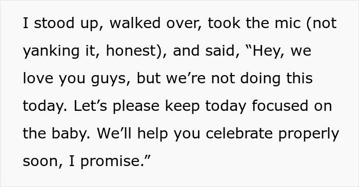 Woman at baby shower firmly shuts down brother&rsquo;s proposal to keep focus on the baby celebration and special day.