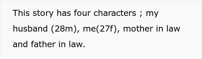 Text describing four characters including husband and parents in native language context.