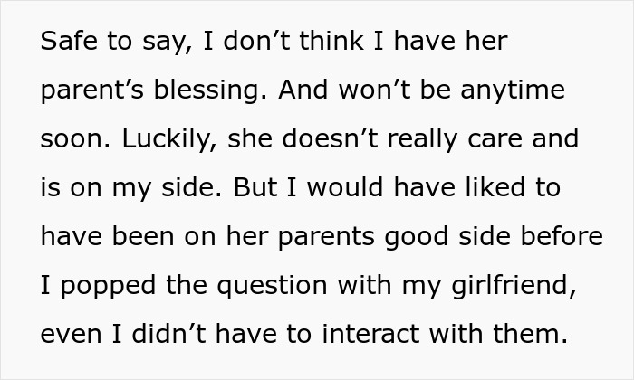 Text excerpt from a story about a man pranking girlfriend&rsquo;s parents to support his autistic sister and facing relationship objections.