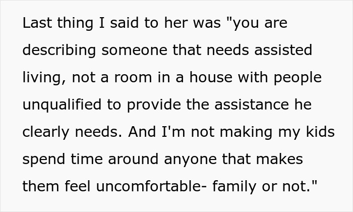 Text excerpt about refusing to look after a disabled brother described as lazy and entitled, discussing family boundaries.