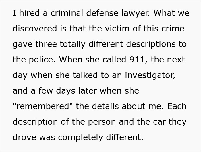 Text showing a man proven to be not guilty of a crime but facing consequences despite innocence.