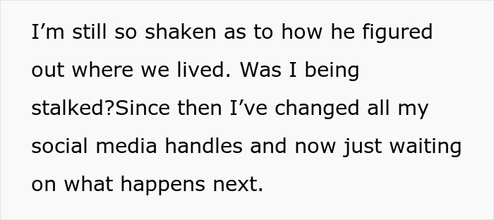 Text on a white background expressing concern about being stalked and changing social media handles for safety.