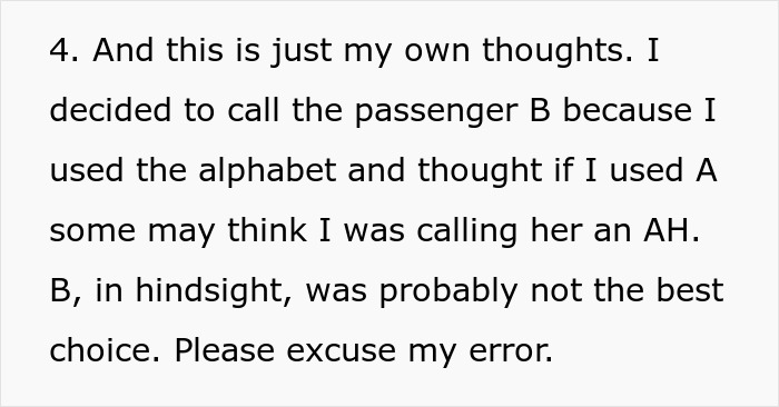 Text excerpt from a flight attendant discussing thoughts on not offering an overweight woman a seatbelt extender. Text excerpt from a flight attendant discussing thoughts on not offering an overweight woman a seatbelt extender.