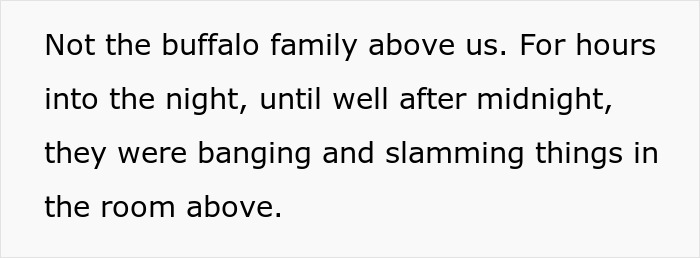 Text describing hotel guests causing noise disturbance late at night, highlighting lack of civic sense and neighbor complaints. Text describing hotel guests causing noise disturbance late at night, highlighting lack of civic sense and neighbor complaints.