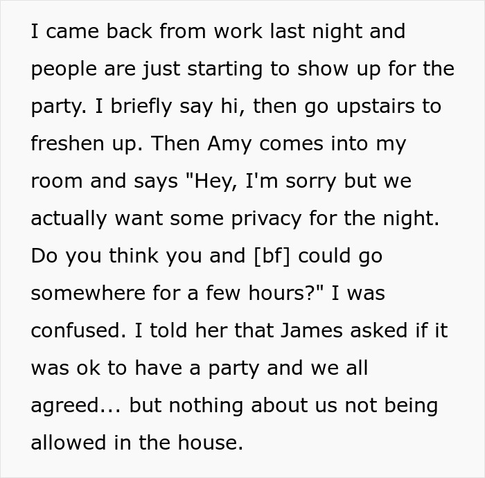 Woman accuses homeowners of ruining party by not leaving their home during the event, causing conflict and confusion.