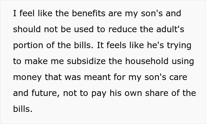 Woman feeling conflicted over boyfriend using son's survivor benefits to pay household bills, sensing greed in relationship.