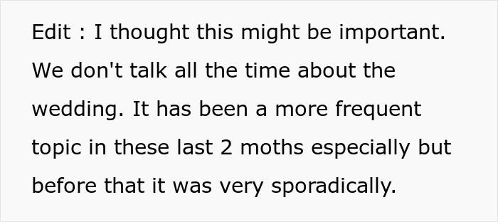 Text excerpt from a discussion about sibling's engagement and the emotional impact on a single sister.