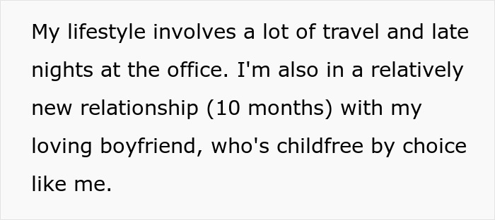 Text excerpt discussing a woman’s childfree lifestyle and relationship after her late sister’s dying wish. Text excerpt discussing a woman’s childfree lifestyle and relationship after her late sister’s dying wish.