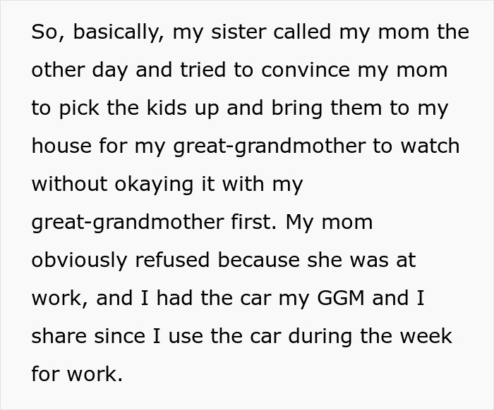 Text excerpt showing a sister threatening to call the cops after a woman brings her kids home without permission.