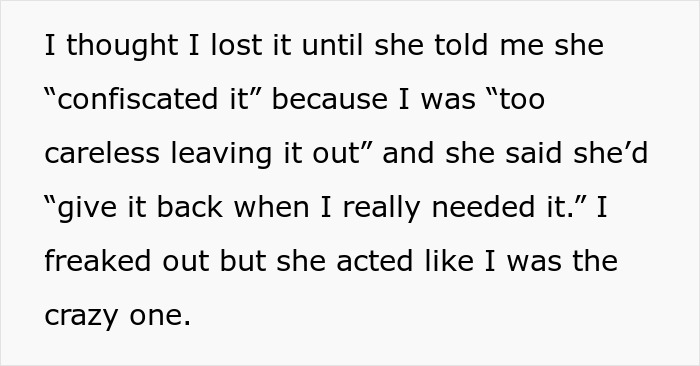 Alt text: Text excerpt about daughter reacting after mom confiscates her underwear accusing her of hiding immoral things.