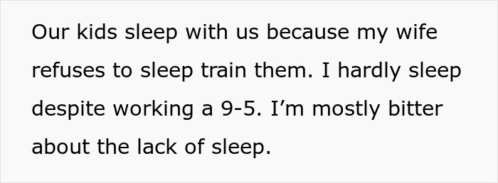 Father expresses frustration over lack of sleep as wife leaves toddlers behind and he is left picking up the pieces.