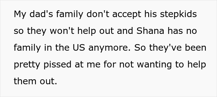 Text excerpt highlighting family conflict and refusal to help step-siblings, related to refusing babysit stepsiblings.