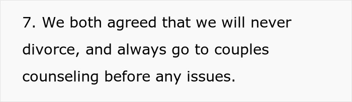 Text excerpt about agreeing on couples counseling and never divorcing, related to choosing a partner with brains over heart.