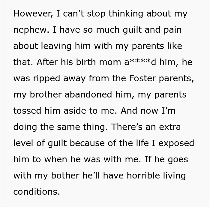 Text excerpt discussing guilt and pain felt by a single mom abandoning toddler to parents while trying to restart life.