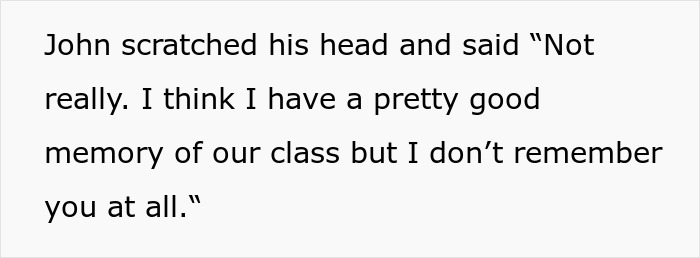 Alt text: Man confidently confronting former bully at class reunion, crushing bully&rsquo;s ego 25 years later.