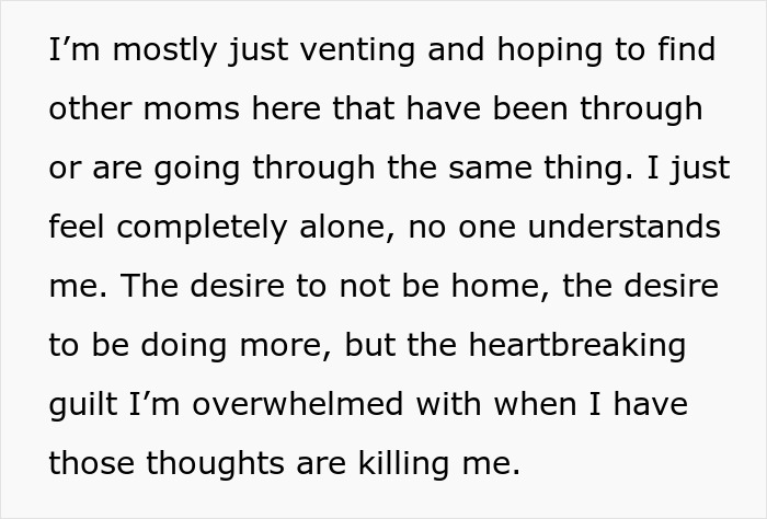 Hurt working mom expressing feelings of loneliness and guilt, struggling with an ignorant husband and overwhelming emotions.