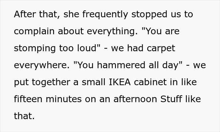 Text excerpt describing complaints that contribute to nosy neighbor trauma, including noise accusations despite efforts to minimize sound. Text excerpt describing complaints that contribute to nosy neighbor trauma, including noise accusations despite efforts to minimize sound.