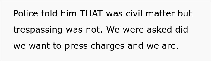 Police explaining difference between civil matter and trespassing, discussing pressing charges after dog adoption dispute.