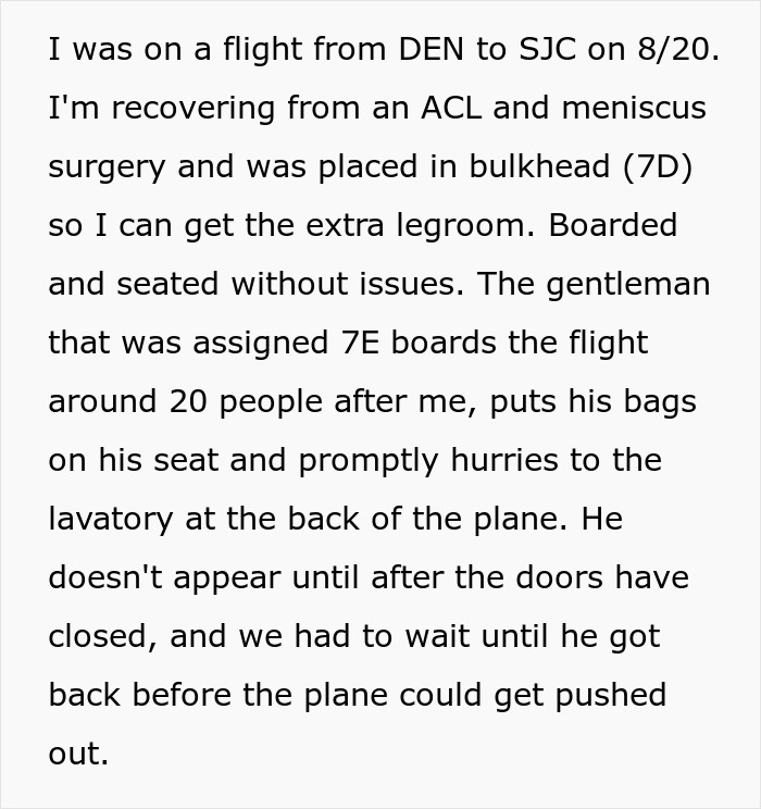 Passenger describes nightmare flight experience after seatmate soils himself before takeoff, causing delay and discomfort. Passenger describes nightmare flight experience after seatmate soils himself before takeoff, causing delay and discomfort.