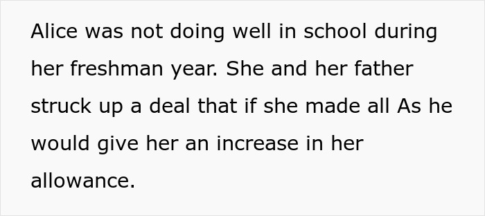 Text about a mom telling daughter she can&rsquo;t buy items deemed too expensive to keep fairness with sibling.