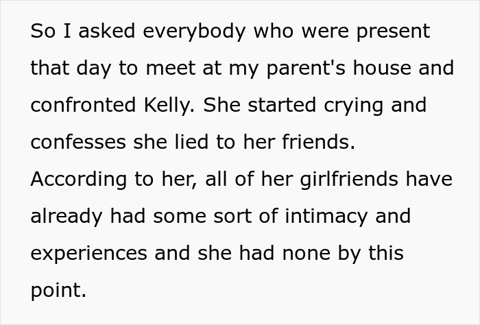Text excerpt describing a brother-daughter-family-drama involving a confrontation and emotional confession at a family gathering.