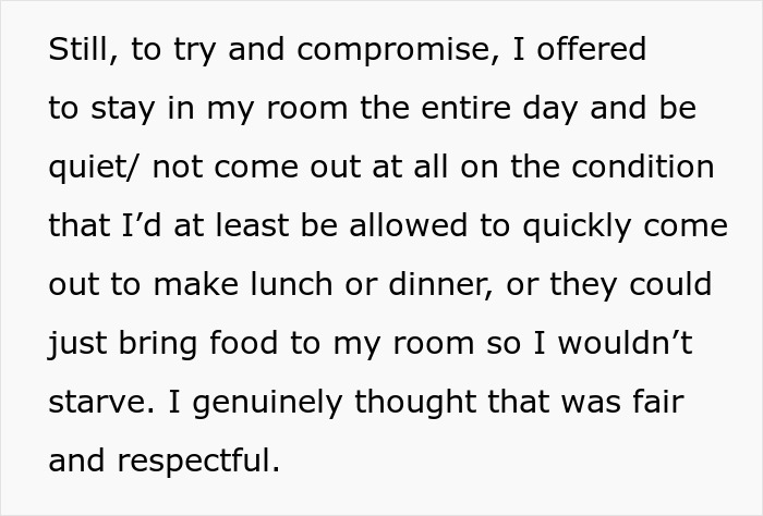 Text excerpt about a student trying to compromise by staying quiet in his room to respect roommate’s Muslim mom. Text excerpt about a student trying to compromise by staying quiet in his room to respect roommate’s Muslim mom.