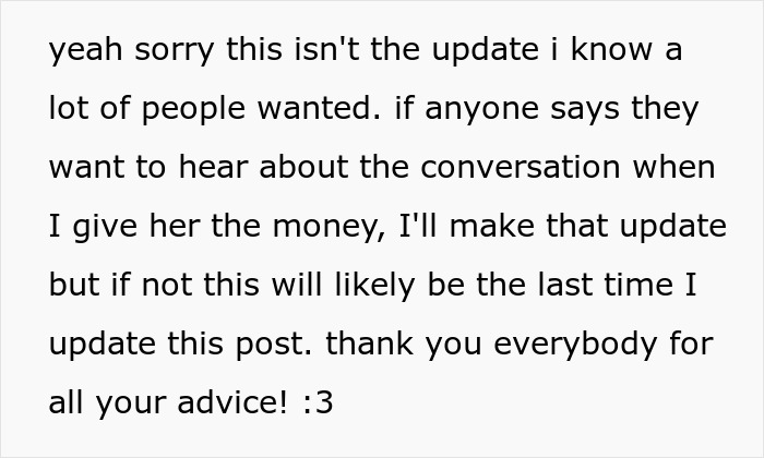 Text message discussing giving money and mentioning a likely final update, related to Christian rapture money dollars.