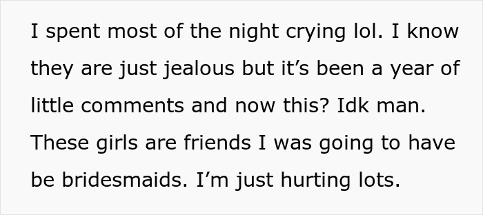 Text message expressing emotional pain and jealousy after friends say her model boyfriend is out of her league.