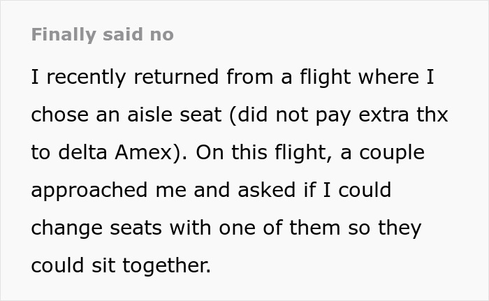 Woman refuses to give up her plane seat, choosing to enjoy a guilt-free nap during the flight instead of moving.