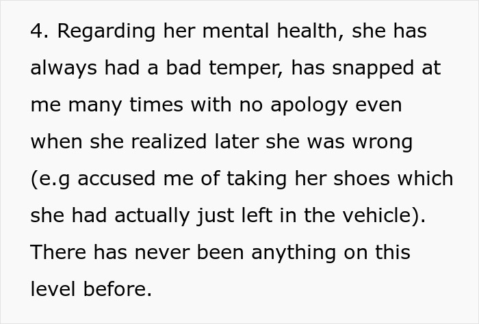Text excerpt about a woman with a bad temper snapping without apology, relating to mental health issues.