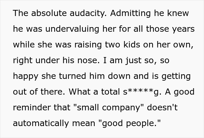 Text excerpt expressing frustration about undervaluing an employee, highlighting a workplace meltdown after quitting. Text excerpt expressing frustration about undervaluing an employee, highlighting a workplace meltdown after quitting.