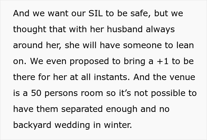 Text discussing concerns about refusing sister-in-law’s service dog at wedding due to venue size and safety considerations. Text discussing concerns about refusing sister-in-law’s service dog at wedding due to venue size and safety considerations.
