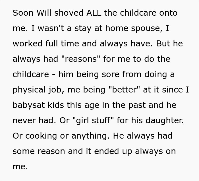 Text excerpt describing a woman overwhelmed with childcare duties amid a toxic marriage and unfair burden from her spouse. Text excerpt describing a woman overwhelmed with childcare duties amid a toxic marriage and unfair burden from her spouse.