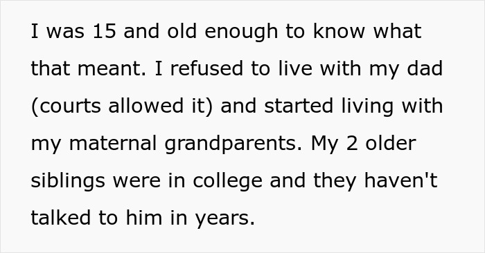 Text excerpt discussing family conflict and living arrangements amid aired dirty laundry by a stalker half-sister online. Text excerpt discussing family conflict and living arrangements amid aired dirty laundry by a stalker half-sister online.