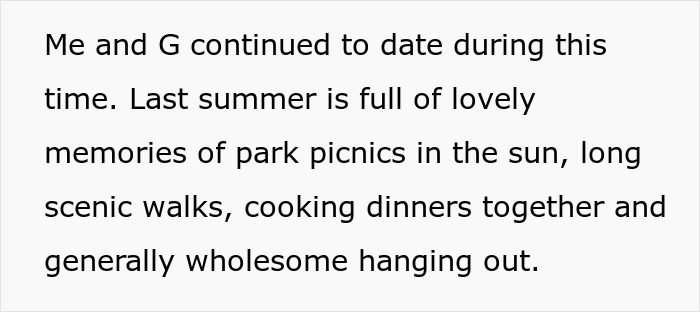 Text excerpt about dating experiences and memories, highlighting a woman&rsquo;s feelings about artificial insemination plans.