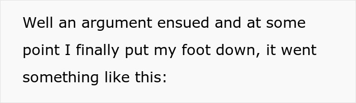 Text excerpt in a simple black font on a white background describing an argument and a firm decision. Text excerpt in a simple black font on a white background describing an argument and a firm decision.