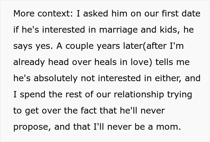 Text excerpt discussing a man breaking up after a long relationship following an argument about commitment.