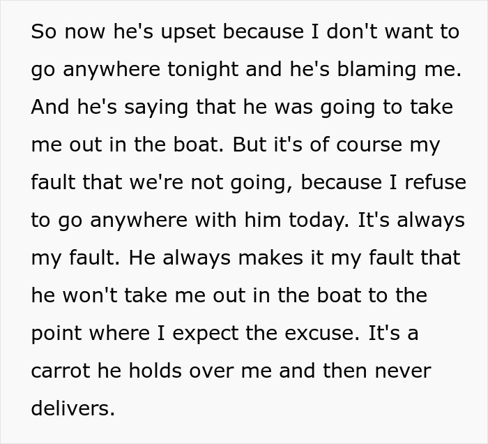 Text excerpt discussing a man refusing to go out and blaming his wife, highlighting a tense relationship dynamic.