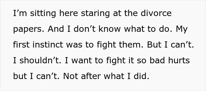 Man feeling guilty and regretful after ruining marriage with online affair, staring at divorce papers in distress.