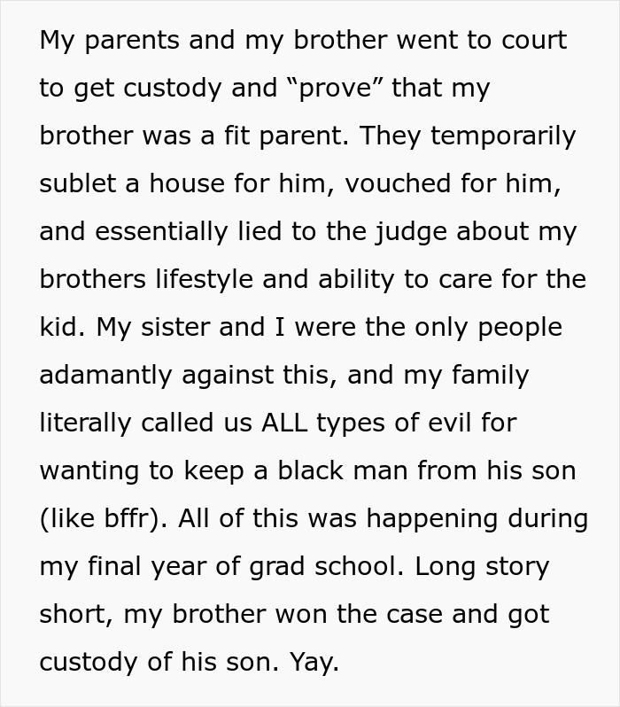 Text excerpt describing family custody conflict during a single mom abandoning toddler parents restart life situation.