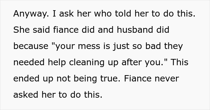 Text excerpt about confusion over who asked MIL to clean, related to woman&rsquo;s anaphylactic shock incident with unremorseful MIL.
