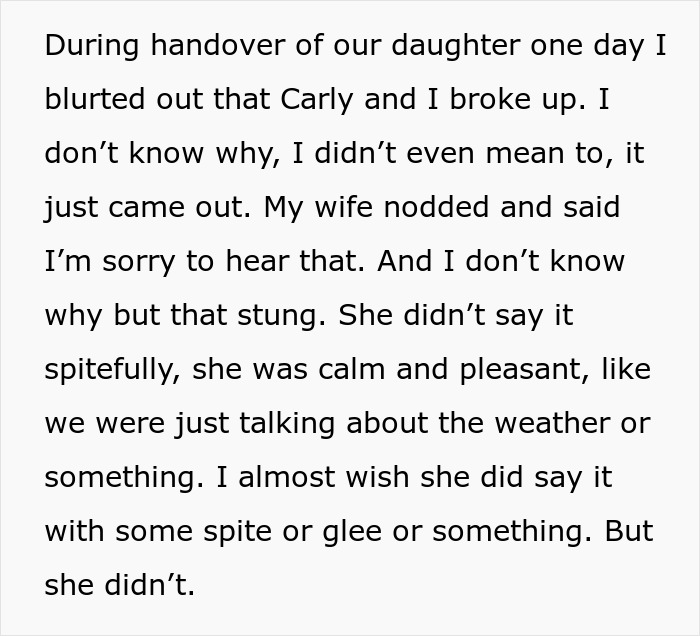 Text excerpt showing a man reflecting on the impact of his online affair on his marriage with guilt and regret.