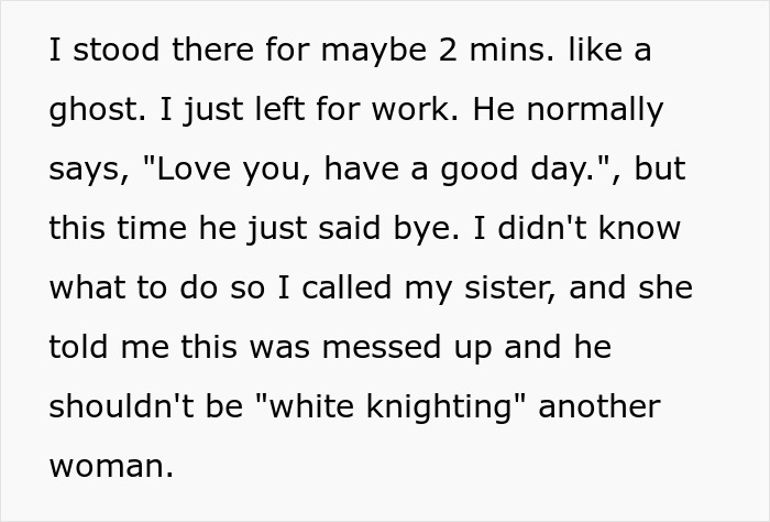 Text message about feeling suspicious of husband's coworker and concerns about white knighting another woman.